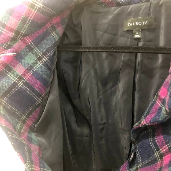 Talbots Wool Pink Green Blue Plaid Peacoat Size 8 - Picture 9 of 9